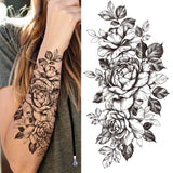 Qfdian Black Sexy Flower Waterproof Temporary Tattoos Sticker Rose Snake Lion Women Body Arm Painting Realistic Fake Tattoo
