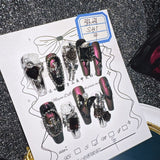 Qfdian 10Pcs High Quality Handmade Press on Nails Mihai Matte Darkening Niche Style Spicy Girl Nail Drill Decoration