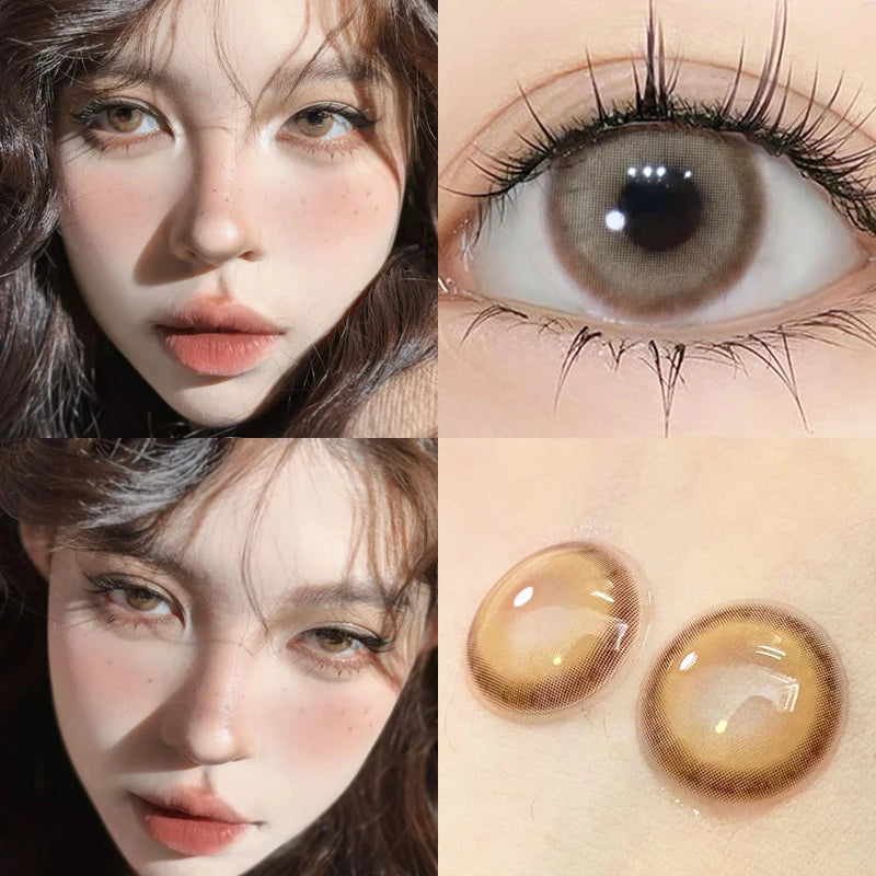 YIMEIXI 2Pcs Color Contact Lenses with Diopters Brown Lens Korean Big Eyes Colored Makeup Lens High Quality Beautiful Pupil New