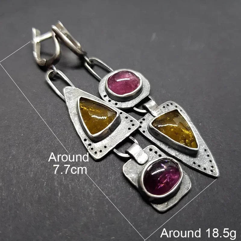 Triangle Water Drop Stone Earrings Personalized Awl Cone Metal Orange Color Statement Earrings For Women Jewelry