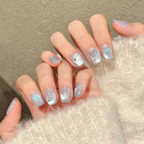 Qfdian  10pcs Handmade Kawaii Cute Gradient Press On Nails 3D Bows Decor Wearable Yellow French Crystal Cat's Eye False Nails For Women