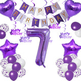 Qfdian  Purple White Foil Birthday Number Decorations Happy Birthday Banner Purple Happy Birthday Swirls Foil Heart Star Latex Balloons