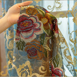 Qfdian  1Pc,European Style Blue Gradient Embroidery Bedroom Sheer Curtains, Exquisite Luxury Flower Gauze Curtains For Living Room Decor