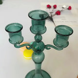 Qfdian  3 Heads Retro Transparent Candlesticks Taper Candle Holders Tall Candlesticks Decoration Party Glass Home Decor Wedding Decor