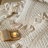 Qfdian  4Pcs Bedding Set Cotton Linen French Ruffles Quilted Duvet Cover With Bed Sheet Or Quilted Bedspread Pillowcases Home Textiles