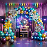 Qfdian  137pcs Disco Balloon Arch Set, Metallic Purple, Green, Pink, Blue, Suitable for Parties, Disco-themed Parties, Birthdays Party