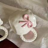 Qfdian Ins-style girly girl hand-held bowknot coffee cup, afternoon tea ceramic cup, cute mug
