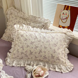 Qfdian Princess Style Lace Ruffles 100% Cotton Bedding Set Floral Pastoral Style Duvet Cover Flat/Fitted Bed Sheet Pillowcases 3/4Pcs