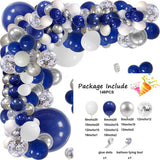 Qfdian  146Pcs Navy Blue White Balloon Garland Kit Royal Blue Silver Confetti Latex Ballon Arch Wedding Baby Shower Birthday Party Decor
