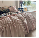 Qfdian Vintage Rose Oil Painting Style Ruffles Egyptian Cotton Bedding Set Duvet Cover Bed Sheet/Bed Skirt/Fitted Sheet Pillowcase 4Pcs
