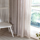 Qfdian Boho Curtain for Bedroom, Cotton Linen Stripes Embroidery, Semi Blackout Bohemian Retro Window Treatment Drape Tassels 1 Panel