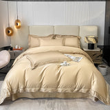 Qfdian Premium 1000TC Egyptian Cotton Luxury Gold Embroidery Hotel Style Bedding Set Duvet Cover Flat/Fitted Bed Sheet Pillowcases 4Pcs