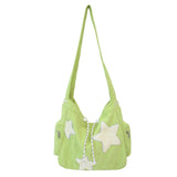 Qfdian Large Capacity Corduroy Bag, Women's Single Shoulder Casual Five Pointed Star Crossbody Bag, Versatile Tote Bag