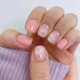 Qfdian 24Pcs Gradient White Fake Nail Short Square Ballet Simple False Nails Press on Wearable Nude Nails Art Full Cover Manicure Tips