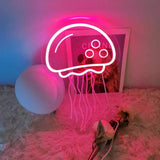 Qfdian  Jellyfish LED Neon Night Light Sign Wall Art  Lamp Xmas Birthday Gift Wedding Party Lucky Cat Dinosaur Neon Lamp Home Decor