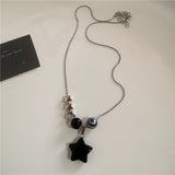 Qfdian  Punk Rock Vintage Star Pendant Chain Necklace For Men Women Charm Hip Hop 90s Y2K Grunge Goth Aesthetic Trendy EMO Accessories