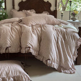 Qfdian 100% Cotton Pastoral Floral Print Ruffles Bow Princess Bedding Set Queen King Duvet Cover Set Bed Sheet/Fitted Sheet Pillowcases