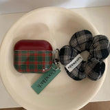 Qfdian Retro Style Grid Pattern Gloss Soft Cover Case for AirPods 4/3/2/1 Pro 2 Wireless Bluetooth Earphone Shell Good Lucky Pendant