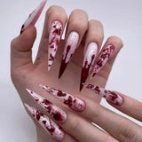 Qfdian  24Pc Halloween False Nails with Almond Head Designs Cute Clown Fake Nails French Full Cover Manicure Press on Nail Tips for Girl