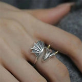 Qfdian  Adjustable Dragon Opening Rings Personality Vintage Dark Flying Dragon Ring Metal Punk Silver Color Animal Finger Rings