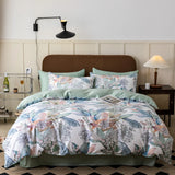 Qfdian 1000TC Egyptian Cotton Flowers Plant Prints Bedding Set Single Double Queen King Size Duvet cover Set Bed Sheet Pillowcases 4Pcs