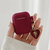 Qfdian soft wine red square earphones case with love pendant silicone Integrated protection cover for airpods 2 3 pro 2 non-slip bumper