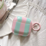 Qfdian Cute Blue Stripe Imd Silicone Earphone Case With Keychain For Apple AirPods 1 2 3 4 Pro 2 Bluetooth Headphone Protection Cover