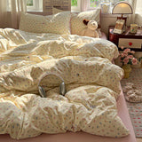Qfdian  Floral Bedding Set Korean Style Soft Bed Sheet Set Queen King Size Duvet Cover Set No Filling With Pillowcase Bedroom Decor
