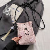 Qfdian  Y2k Aesthetic Butterfly Embroidery Mini Cellphone Bag Fashion Tassel All Match Shoulder Bags Women Pleated Handbags Crossbody