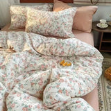 Qfdian Ins Korean Pastoral Flower Bedding Set Purple Bed Flat Sheet Pillowcase Twin Full Queen Size Bed Linen Women Girls Duvet Cover