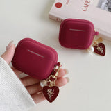 Qfdian soft wine red square earphones case with love pendant silicone Integrated protection cover for airpods 2 3 pro 2 non-slip bumper