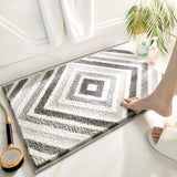 Qfdian  Simple Geometric Bathroom Non-slip Mat Microfiber Flocking Bath Mat Thick Plush Bathroom Rug Absorbent Non-slip Foot Mat Doormat