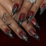 Qfdian  24Pc Halloween False Nails with Almond Head Designs Cute Clown Fake Nails French Full Cover Manicure Press on Nail Tips for Girl