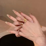 Qfdian 10pcs handmade french ballet press on acrylic nails magic mirror powder false nails rose designs fake nails removable nail