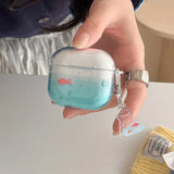 Qfdian Korea lovely transparent gradient goldfish koi soft earphone case for airpods 4 pro 2 3nd protection cover coque cute pendant