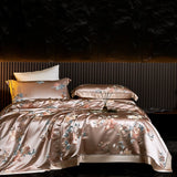 Qfdian 22 Momme Natural Mulberry Silk Luxury Bedding Set Yarn-dyed Jacquard Silk Cotton Duvet Cover Flat Sheet With Pillowcases 4Pcs