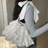Qfdian  Ruffles Shoulder Bag Drawstring Bolsos De Mujer Japan Korean Sweet Sac Femme New Canvas Bags for Woman Student Bolso