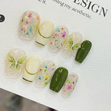 Qfdian  10pcs Butterfly Flower Fake Nails Medium Coffin False Nails Pearl Gradient Press on Nails French Nail Art Sweet Cool Nail Tips