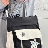Qfdian  Contrast Color Patchwork Star Transparent Shoulder Bags Women Preppy All Match Casual Underarm Bag Korean Y2k Crossbody Handbags