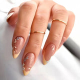 Qfdian 24Pcs Short Round Head False Nails Glitter Pink Almond Fake Nails Strawberry Full Cover Press on Nails Wearable Nail Tips