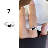 Qfdian  Minimalist Handmade Zircon Ring Simple Design Retro Texture Crystal Ring Irregular Shape Matte Finish Gemstone Ring