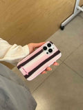 Qfdian Pink Stripe leather strap Bracelet Phone Case For Iphone 16ProMax 13 14 15 16 Pro Max 16Pro 15ProMax 15Pro 14Pro Cover Fundas