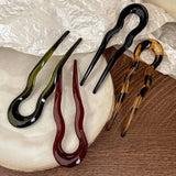 Qfdian U-Shaped Hair Fork Fashion Tortoiseshell Acetate Acrylic Hairpin Geometric Design Headwear Hair Sticks Women Girls