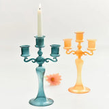 Qfdian  3 Heads Retro Transparent Candlesticks Taper Candle Holders Tall Candlesticks Decoration Party Glass Home Decor Wedding Decor