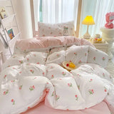 Qfdian  ‌Ins-style Class A ultra-soft double-layer yarn washed cotton 4-piece set, cute quilt cover, student dormitory single and double