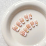 Qfdian Painted Flower Handmade Press On Nails Fake Nails French Manicure Artistic Gentle False Full Cover Nail Patch Color Finger Tips