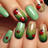 Qfdian 24pcs Mid-length French False Nails Leopard Print Gradient Design Fake Nail Ballet Datachable Press on Nails Finished Manicure