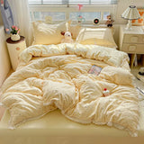 Qfdian  Cute INS Princess Bedding Set New Soft Cotton Lace Bed Flat Sheet Twin Queen Size Duvet Set Pillowcase Bed Linens Set Girls