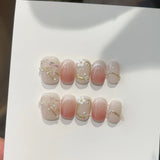 Qfdian  Size S Handmade Acrylic Press on Nails Short Square Round False Nails With Designs Ballet Sweet Cute Fake Nails With Glue
