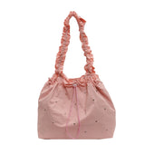 Qfdian Korean Ins Fashion Rivets Pleated Shoulder Bags Women Casual Shopping Underarm Bag Drawstring Y2k Aesthetic Chic Handbags Trendy